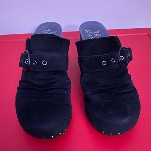 DANSKO “Nadine” black suede clogs